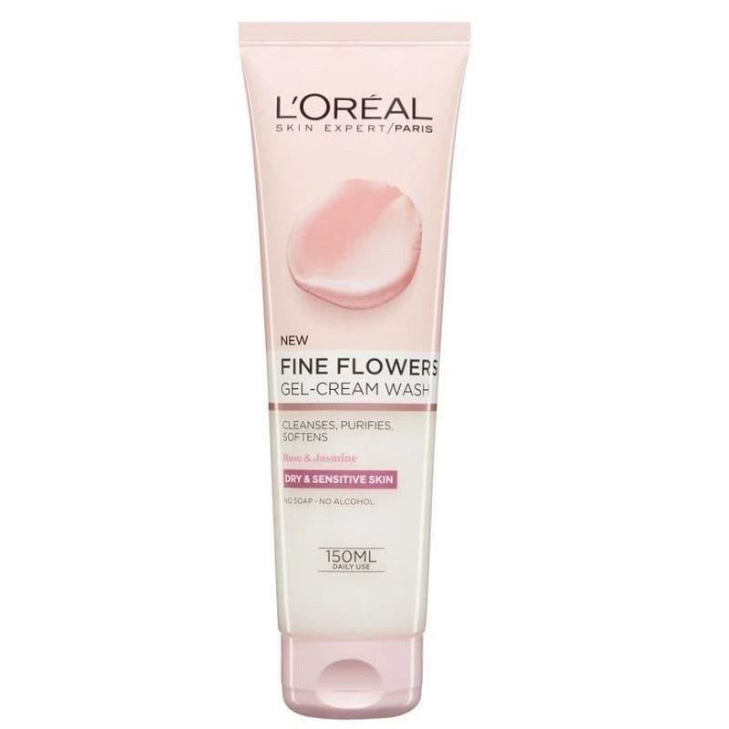 לוריאל גל קרם לניקוי פנים לעור יבש ועדין 150 מל Loreal Fine Flowers Gel Cream Wash 150ml