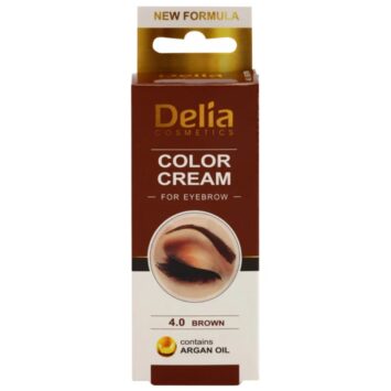 דליה קוסמטיקס ערכת צבע לגבות עם שמן ארגן גוון 4.0 חום 15מ"ל DELIA COSMETICS COLOR CREAM EYEBROW 4.0 BROWN 15ML