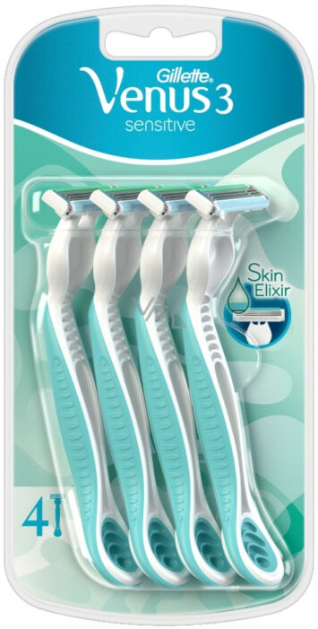 גילט וונוס 3 סנסיטיב 4 סכיני גילוח רב פעמי Gillette Venus 3 Sensitive ready razor 4 pieces for women