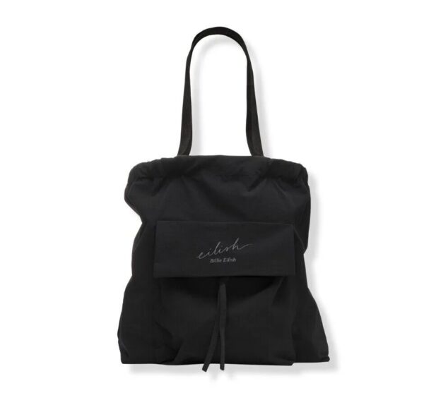 בילי אייליש תיק צד שחור עם כיס חיצוני Billie Eilish Recycled Pull Top Tote Shoulder Bag Blac