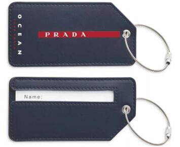 פראדה לונה רוסה תג שם למזוודה - Prada Beauty Faux Leather Luggage Tag ID Plate Navy Blue/Red & Storage Bag