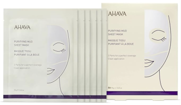 אהבה סדרת לחות מוגברת מסכת בד בוץ מטהרת 6 יח - Ahava Dead Sea Purifying Mud Sheet Mask 6 Count